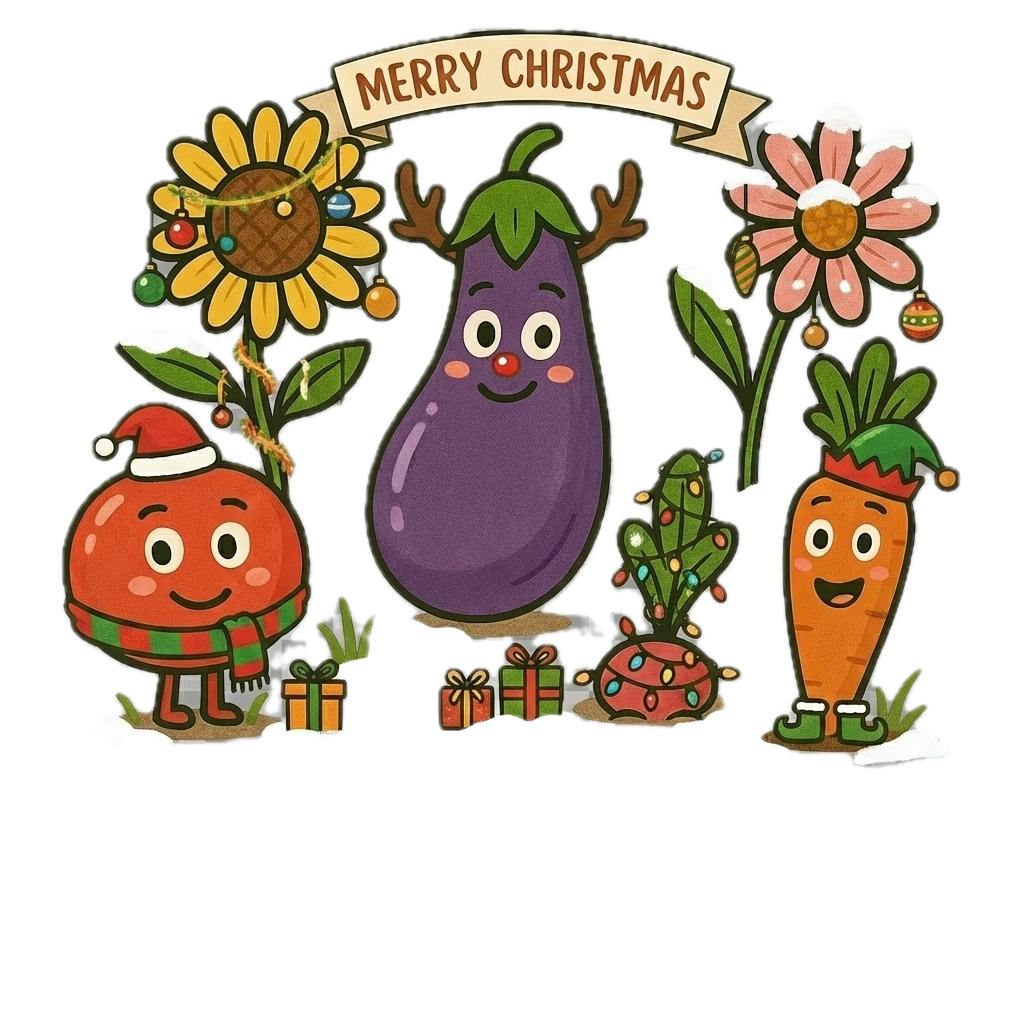 Weihnachtliche Gartenfreunde - Festliche Gemüse wünschen frohe Weihnachten